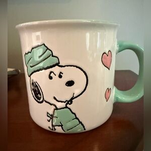 Snoopy Ceramic Mug with Mint Handle and Pink Hearts